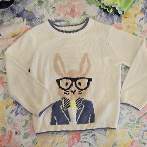 wonder nation Cream Knit Sweater with Navy Trim and Bunny Motif